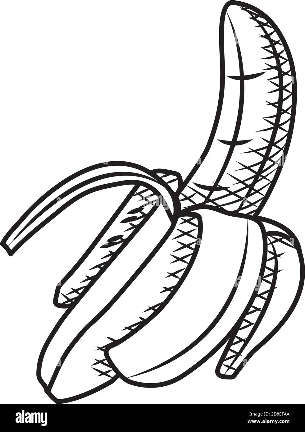 peeled banana icon over white background, hand draw style, vector ...