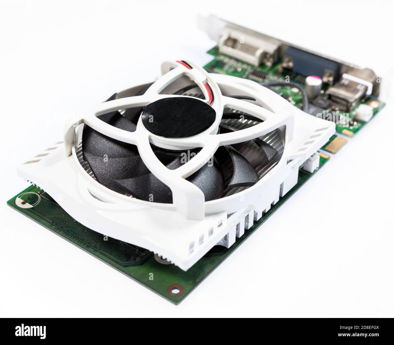Graphics card with large cooler, one object on white background Stock