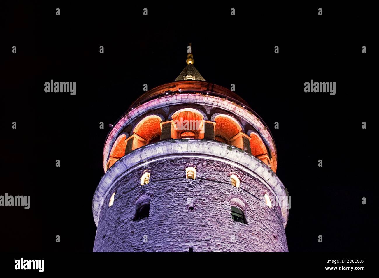 night view of Galata tower with lights in Istanbul Stock Photo - Alamy