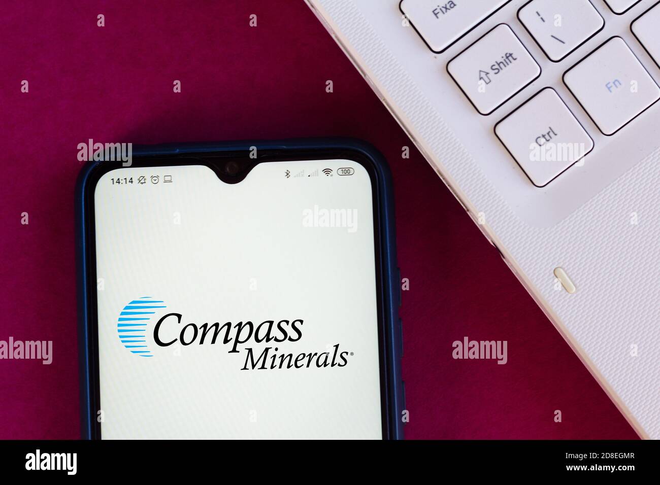 In this photo illustration the Compass Minerals International logo seen