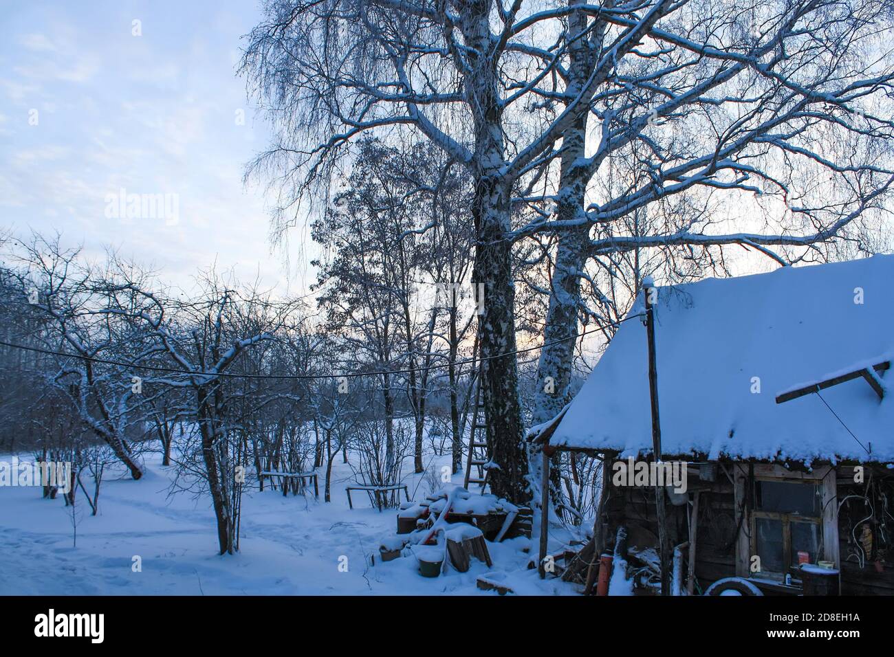 Winter landscape with old shed in a countryside Stock Photo - Alamy