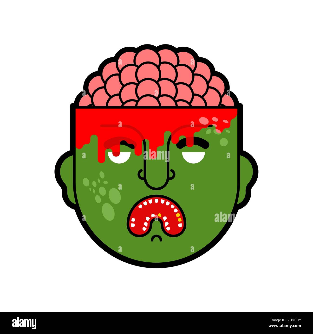 Zombie head and brains isolated. Zombi head inside brain Stock Vector