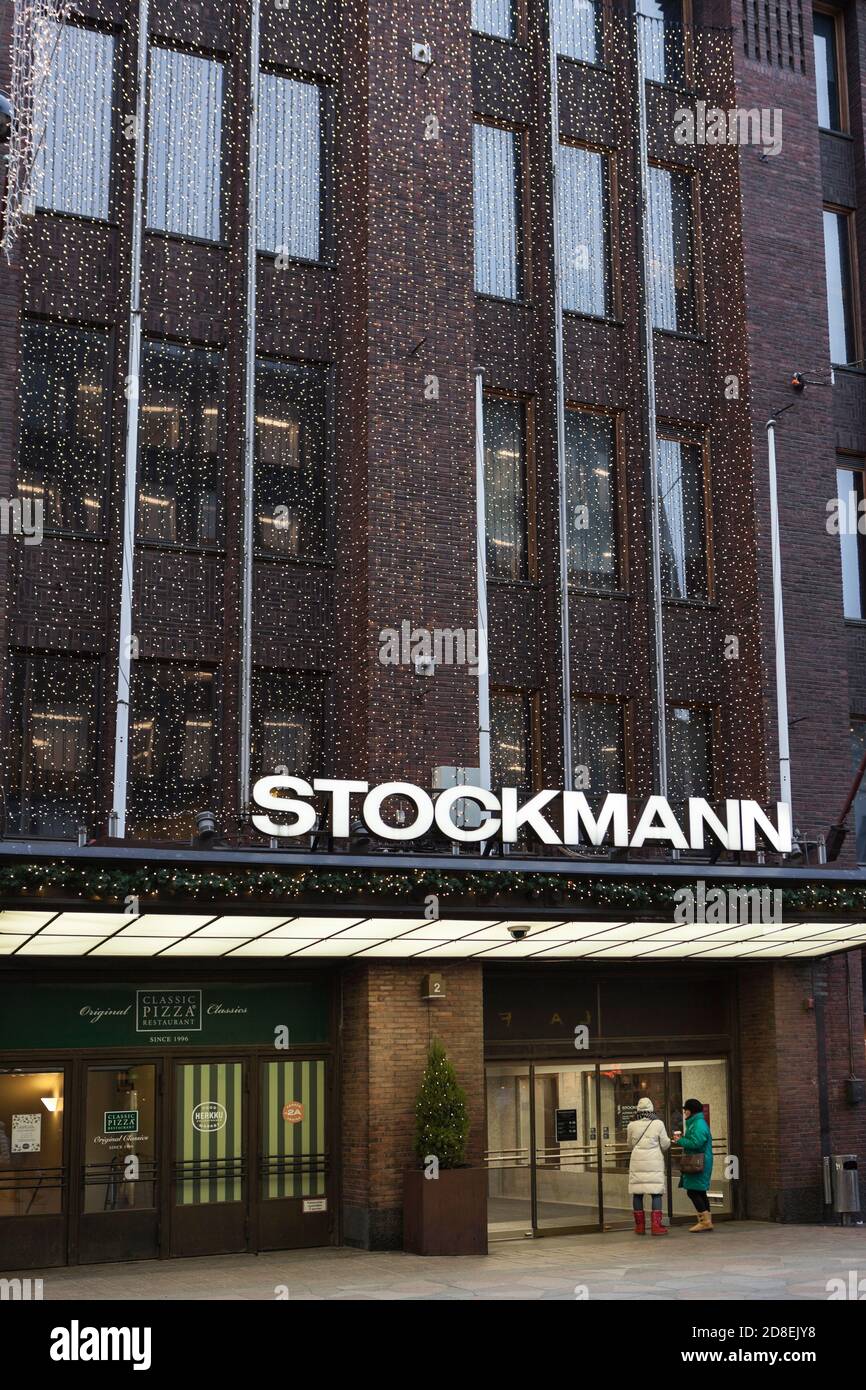 HELSINKI, FINLAND-CIRCA DEC, 2018: Christmas decorated entrance in building of the Stockmann. It is one of the largest department stores in Europe and Stock Photo