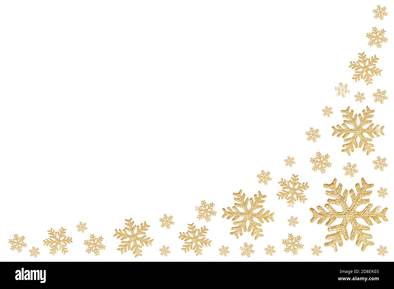 Christmas frame with gold snowflakes Stock Photo