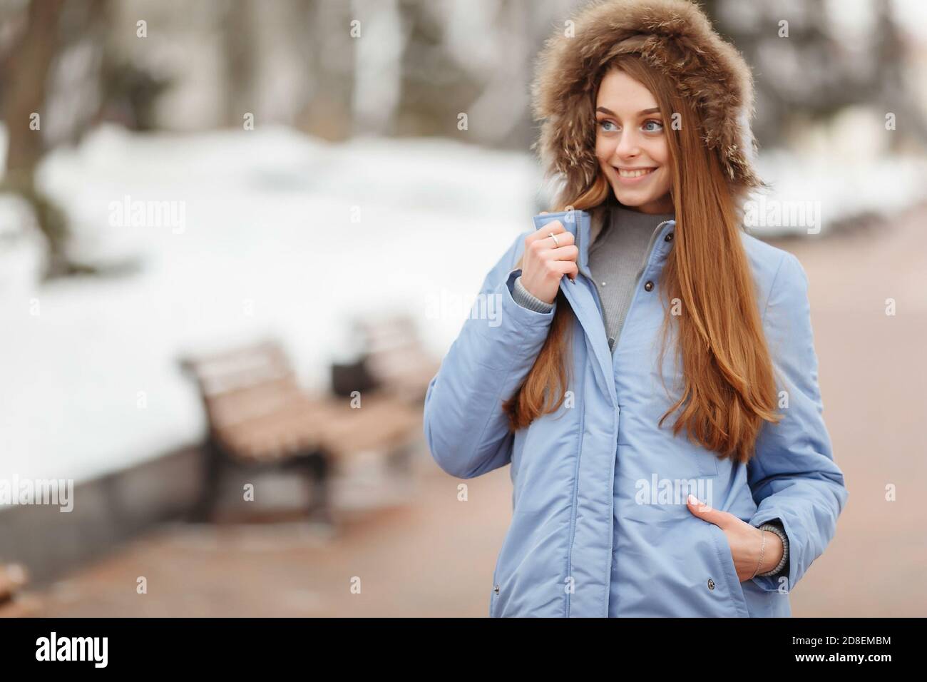 Pretty caucasian girl in winter clothing hi-res stock photography