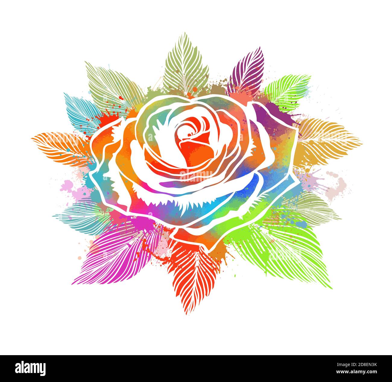 A multi-colored rose. T-shirt print. Vector illustration Stock Vector