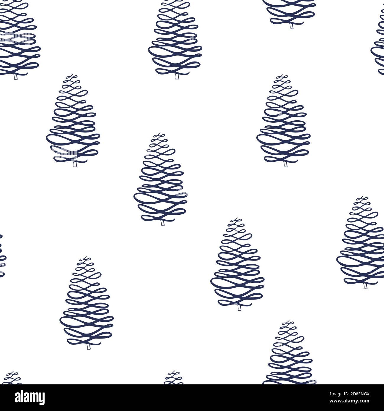 Christmas tree simple vector seamless pattern in cute cartoon style ...