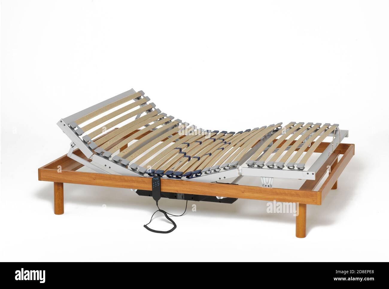 Adjustable motorized bed with a movable slats isolated on white Stock