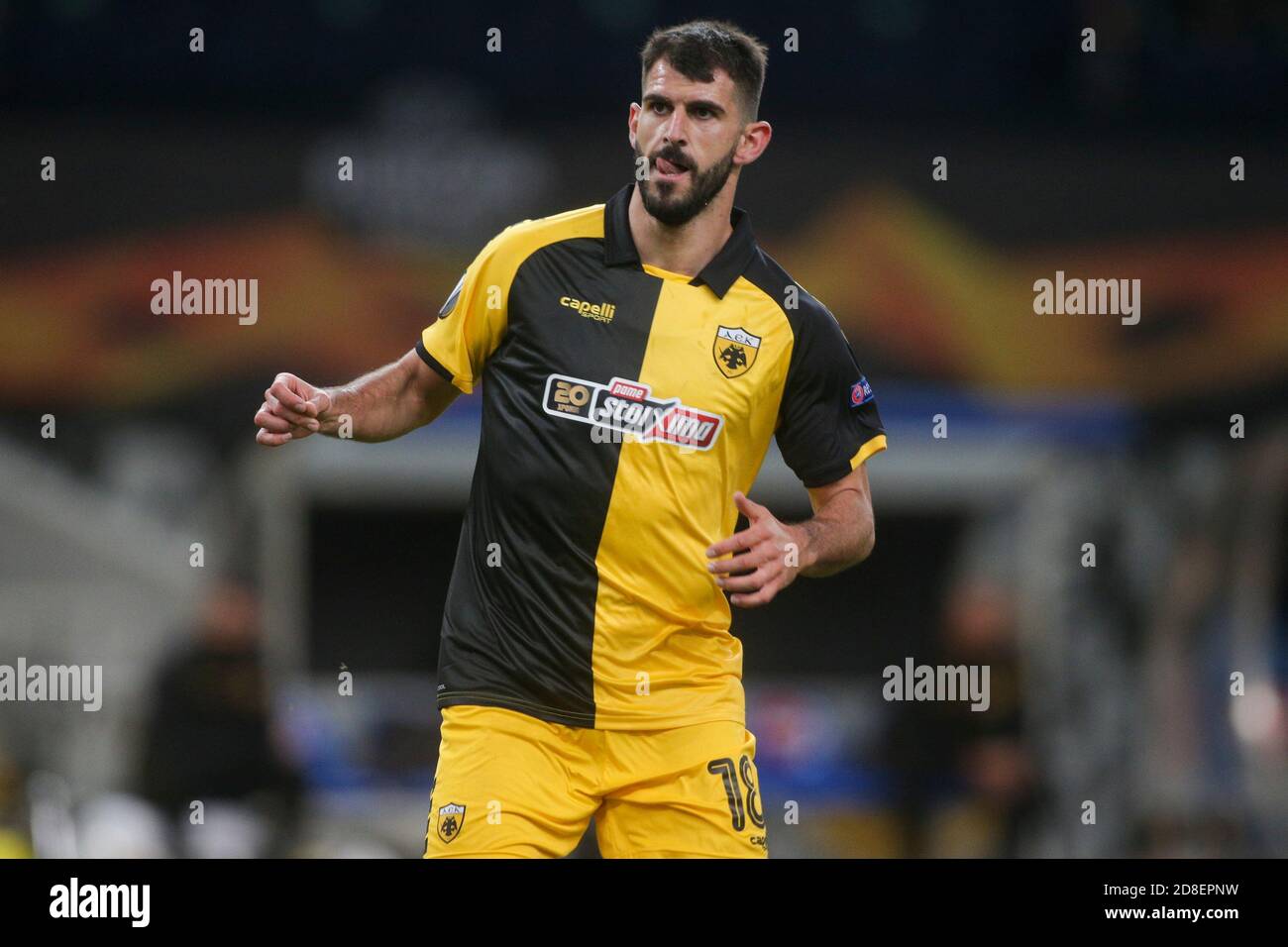 ATHENS, GREECE - OCTOBER 29: Nélson Oliveira of AEK Athens during the UEFA  Europa League Group G stage match between AEK Athens and Leicester City at  Athens Olympic Stadium on October 29,