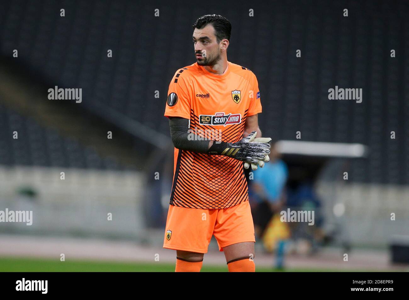 ATHENS, GREECE - OCTOBER 29: Panagiotis Tsintotas of AEK Athens during the UEFA Europa League Group G stage match between AEK Athens and Leicester City at Athens Olympic Stadium on October 29, 2020 in Athens, Greece. (Photo by MB Media) Stock Photo