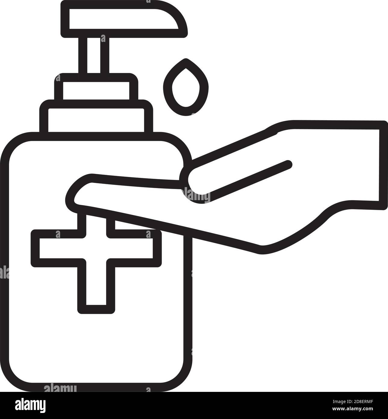 hand with antibacterial soap bottle line style vector illustration ...
