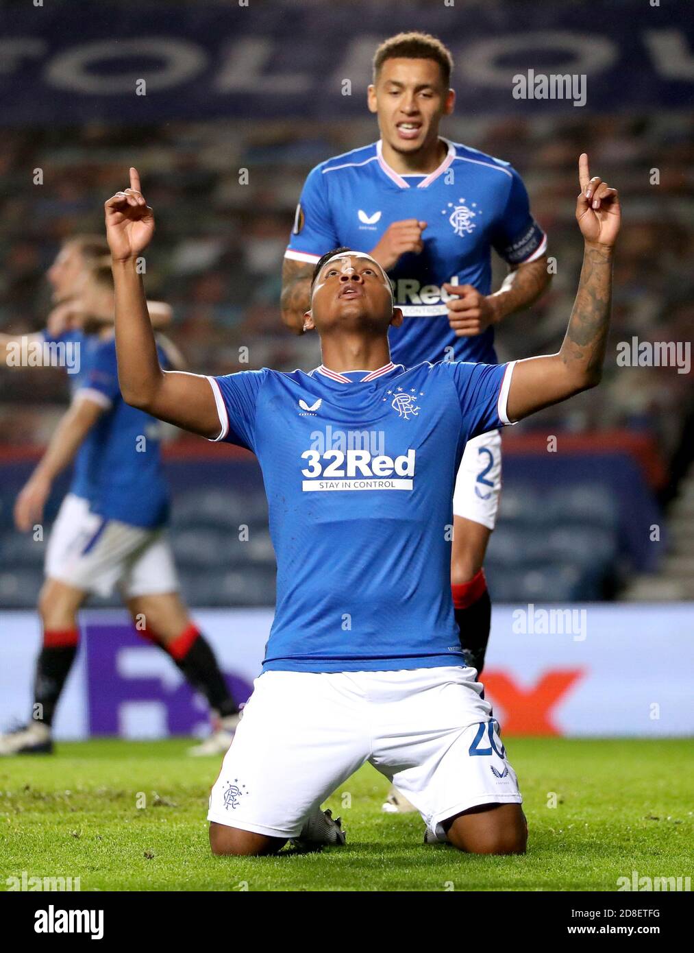 Rangers' Alfredo Morelos (front) celebrates scoring his side's first