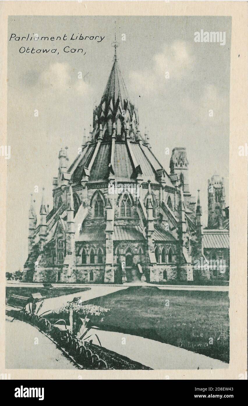 Old Postcard Image Parliament Library, Ottawa, Canada Stock Photo