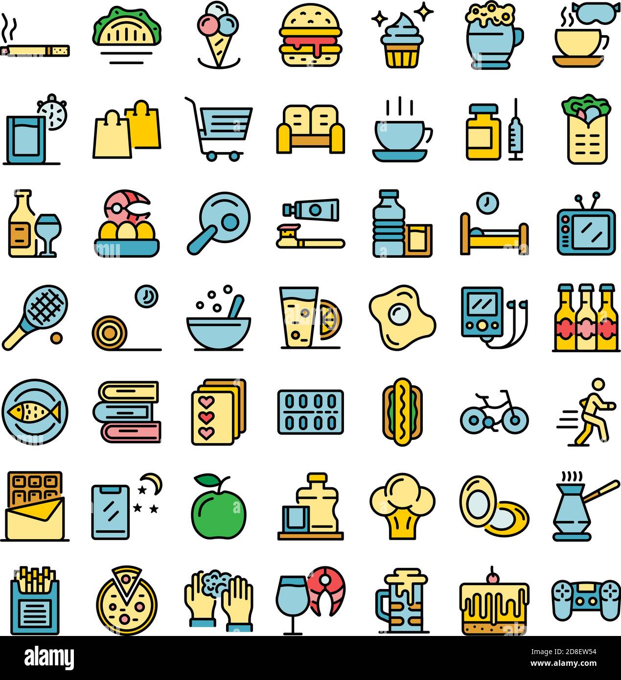 Habit icons set. Outline set of habit vector icons thin line color flat ...