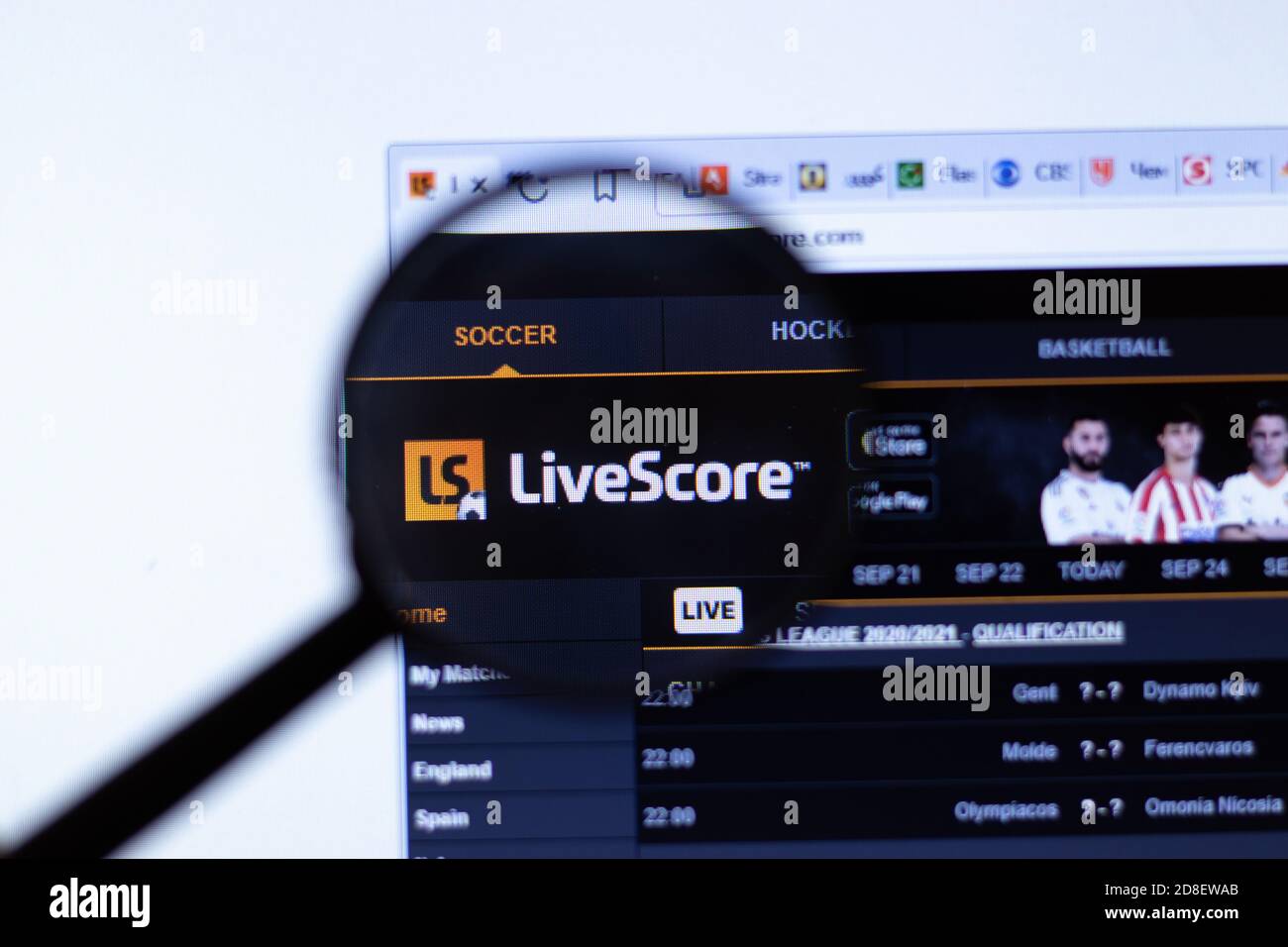 New York, USA - 29 September 2020 LiveScore livescore company website with logo close up, Illustrative Editorial Stock Photo
