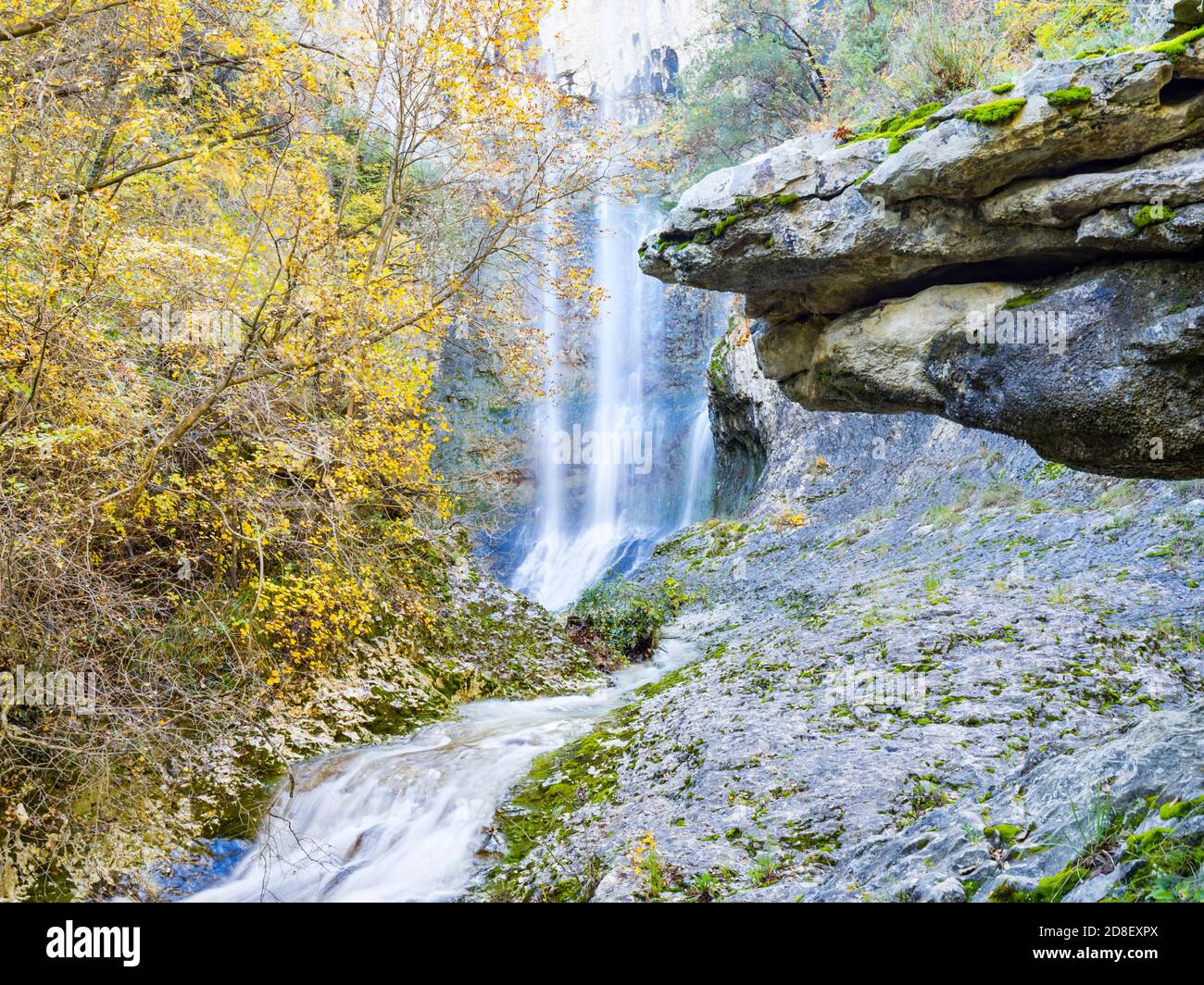Big boulder rock balancing balance in Benkovski slap waterfall near Pican in Croatia Europe Stock Photo