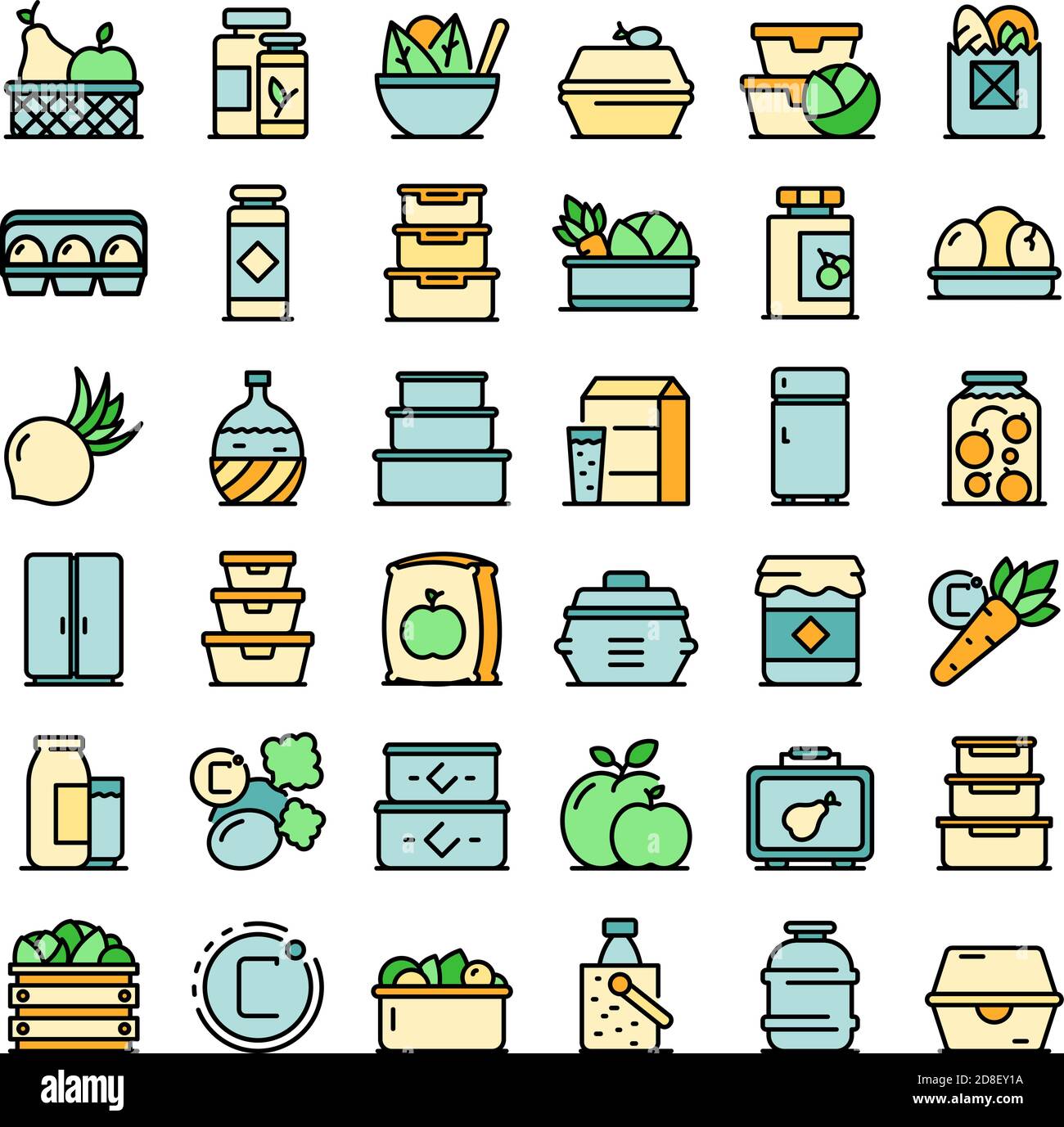 Food storage icons set. Outline set of food storage vector icons thin line color flat on white