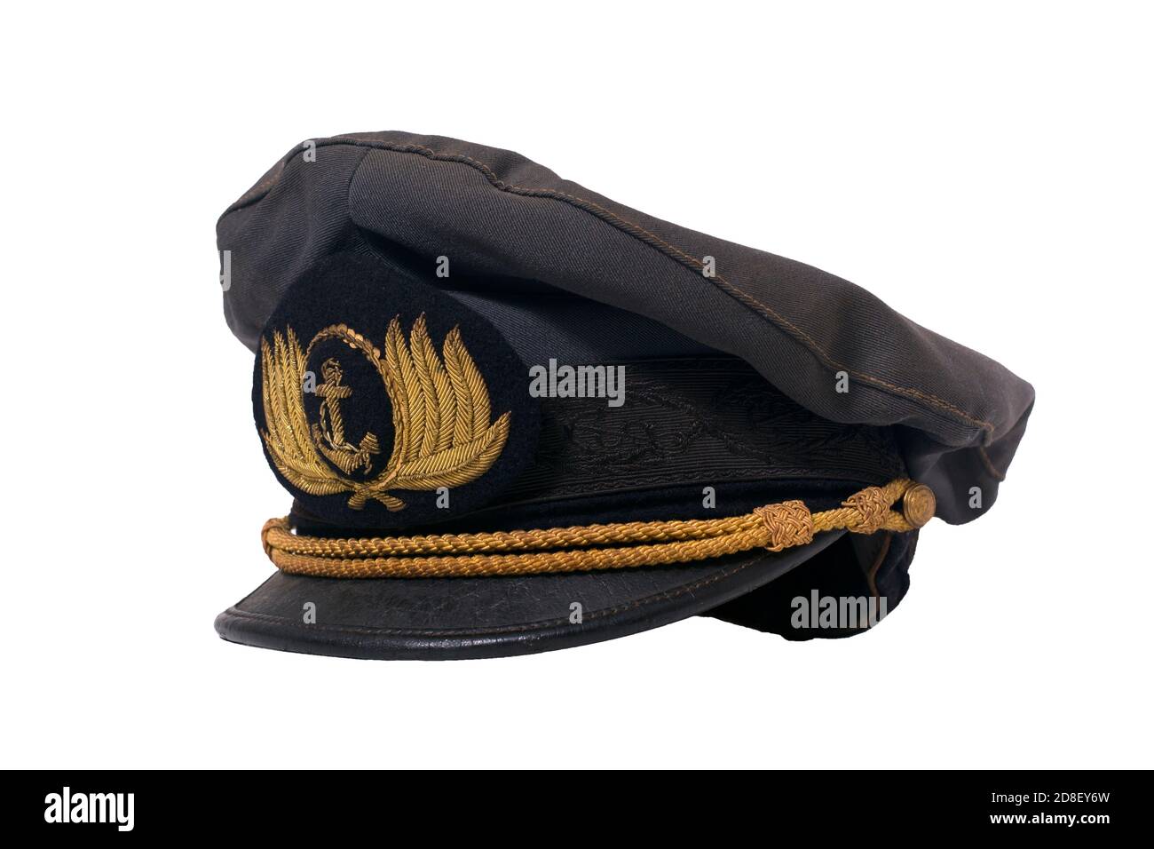 Old Argentine marine captain hat in a white background Stock Photo