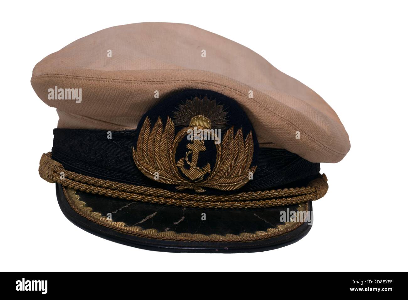 Old Argentine marine captain hat in a white background Stock Photo