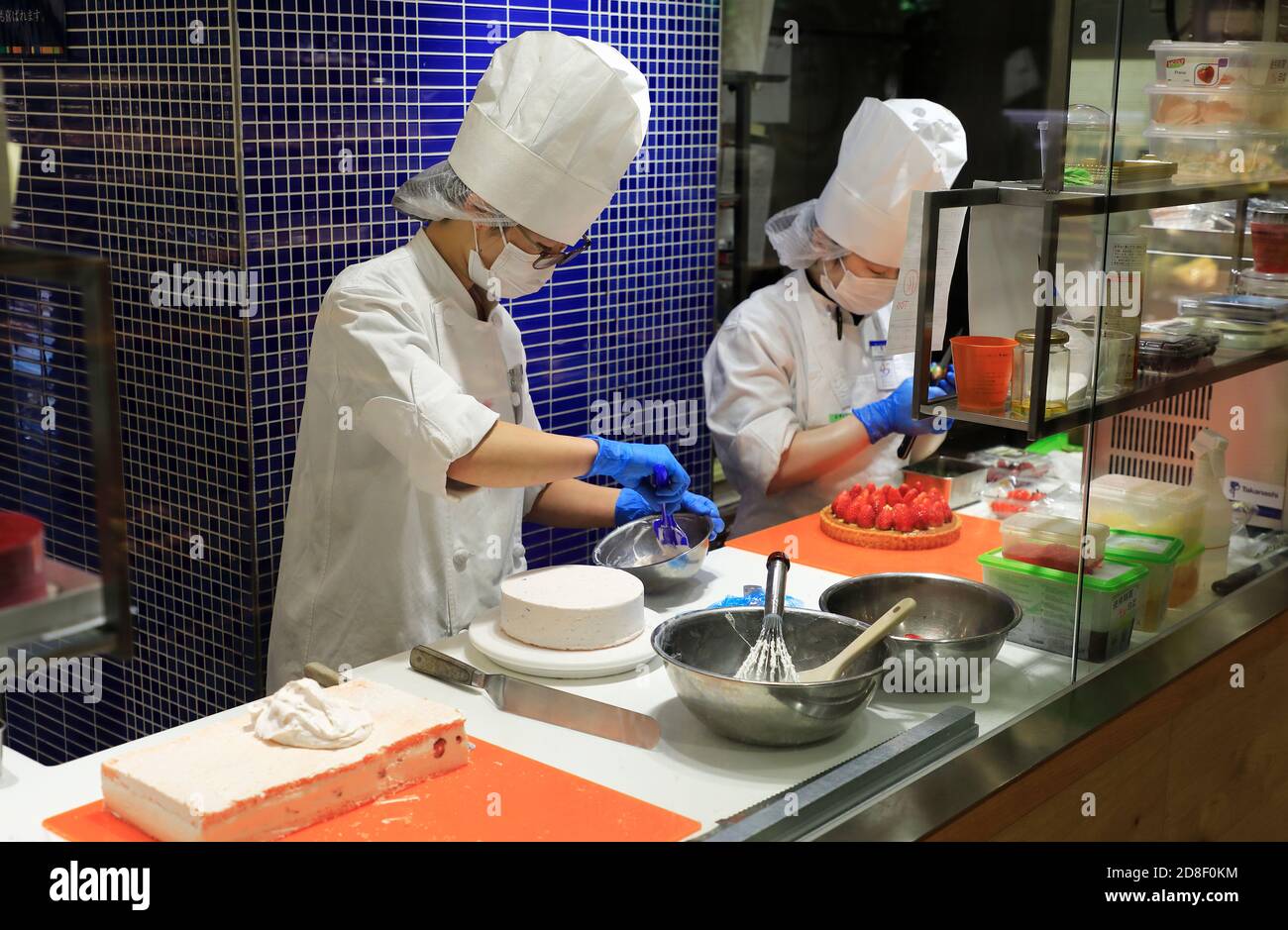Pastry chefs working in Tokyu Food Show in basement of Tokyu Department