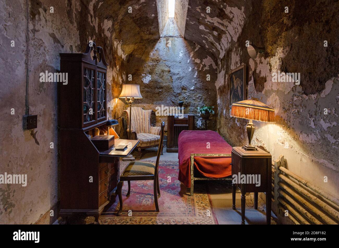 Al Capone's prison cell at Eastern State Penitentiary in Philadelphia, PA. Photo by Liz Roll Stock Photo
