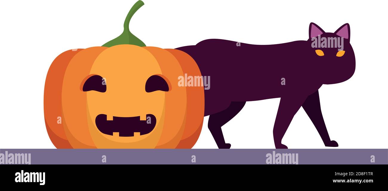 halloween pumpkin with black cat vector illustration design Stock ...