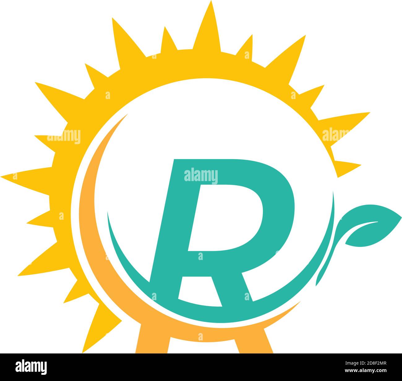 Letter R icon logo with leaf combined with sunshine design concept ...