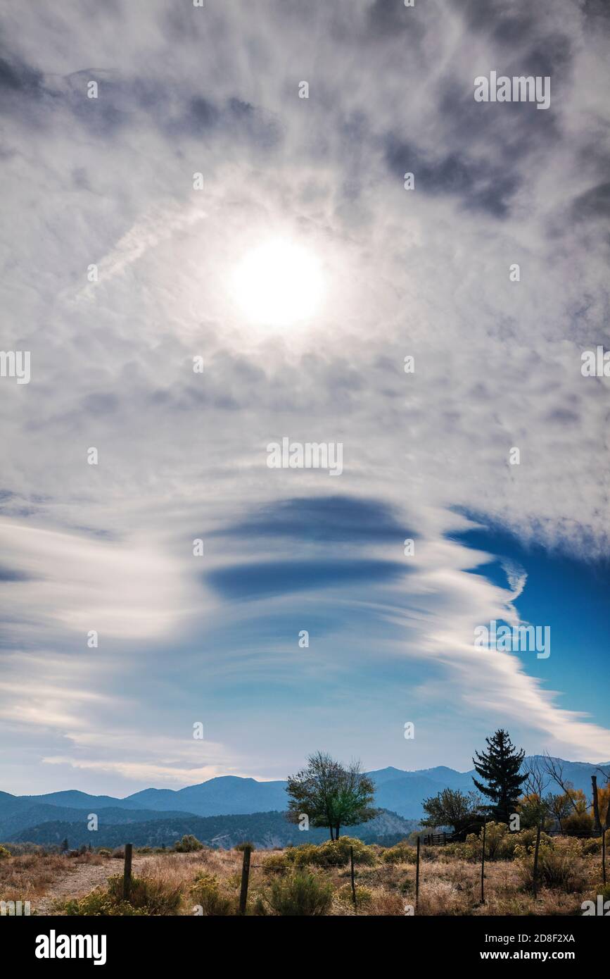 Lenticular clouds; unusual cloud formations; central Colorado; USA Stock Photo