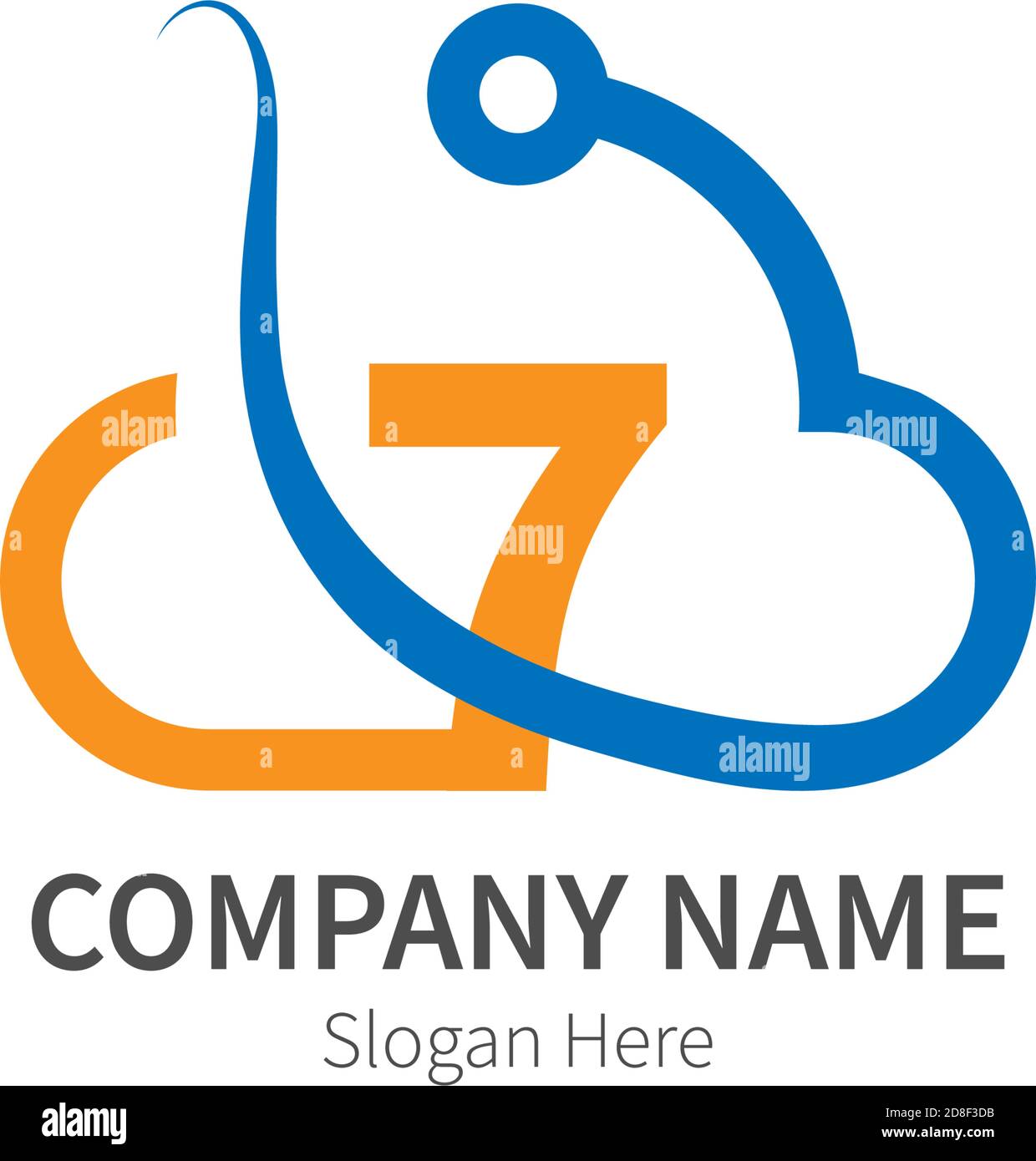 Number 7  combined with cloud technology icon logo illustration Stock Vector