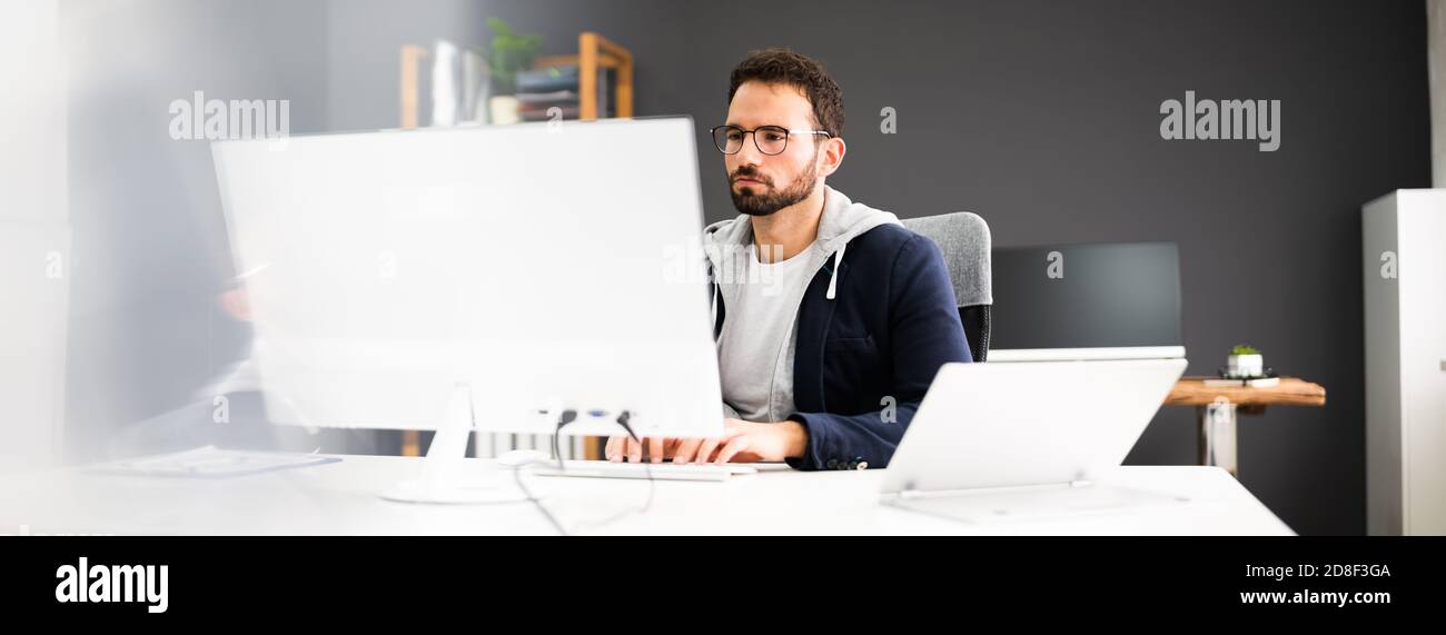 Employee Using Business Computer. Work From Home Stock Photo Alamy
