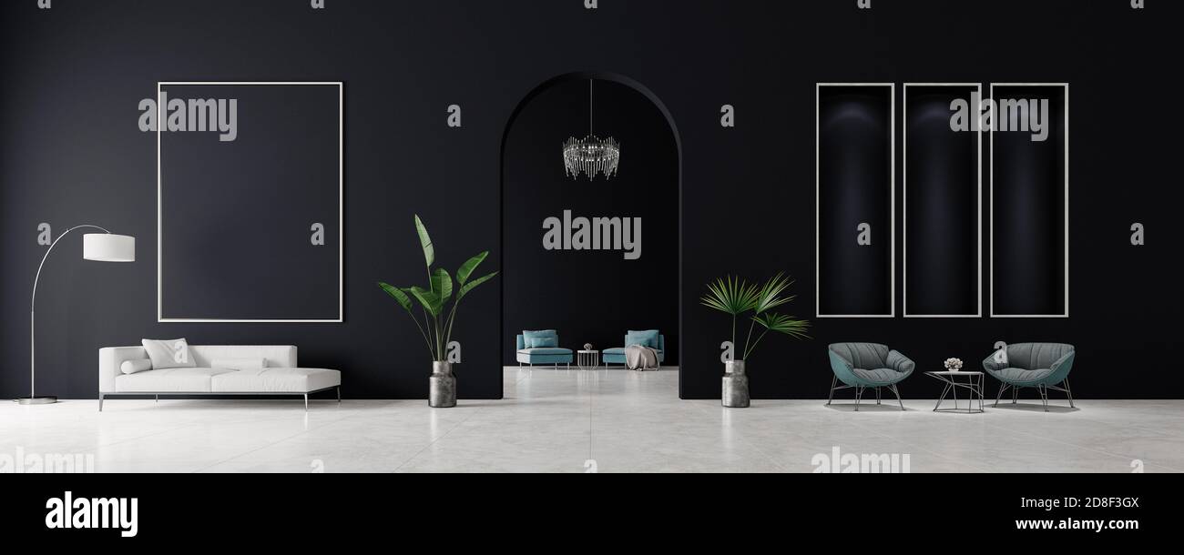 Picture of Modern Concept interior design of black and grey living room, 3d Render ...