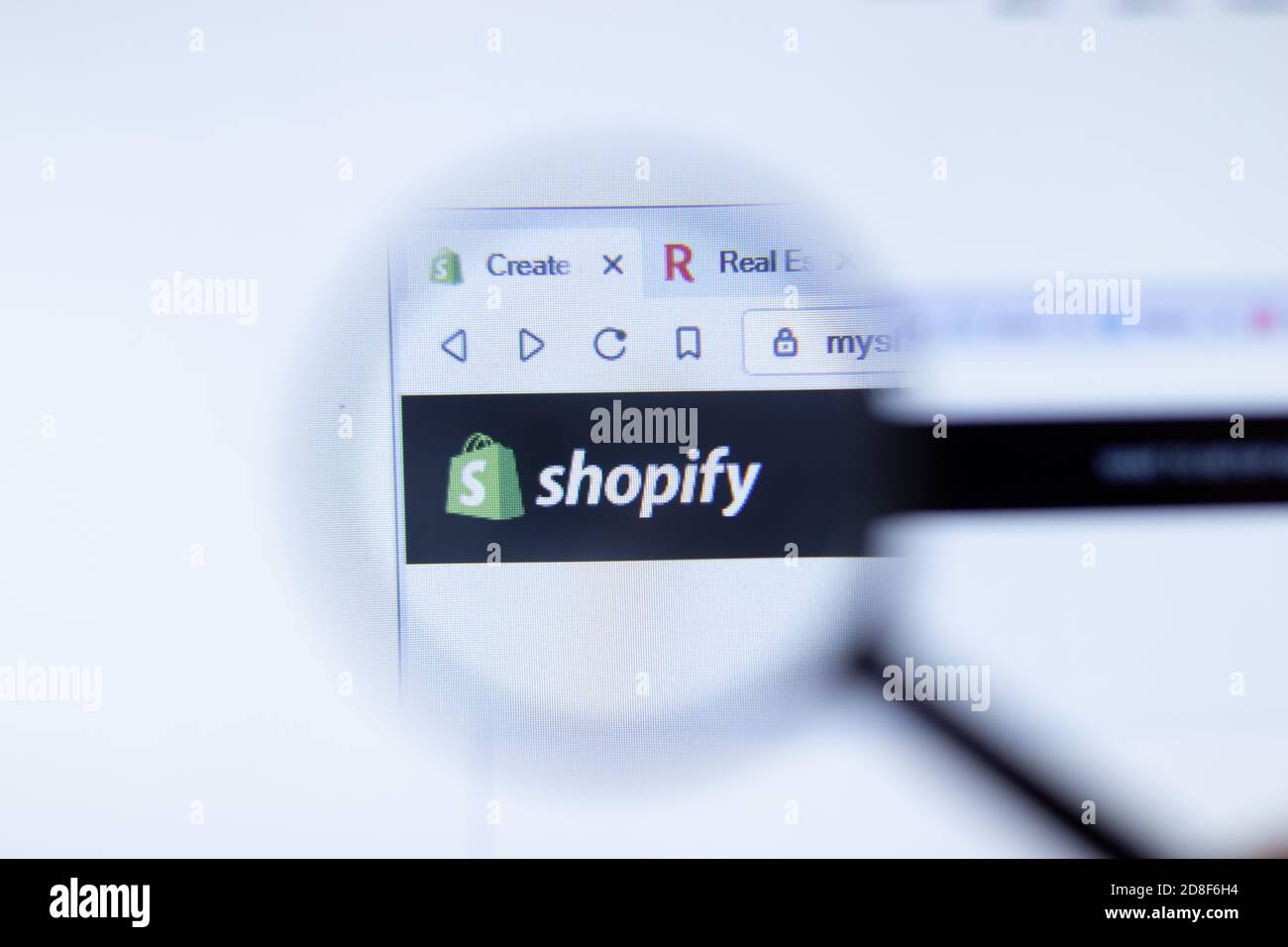 New York, USA - 29 September 2020: Shopify company website with logo close up, Illustrative Editorial Stock Photo