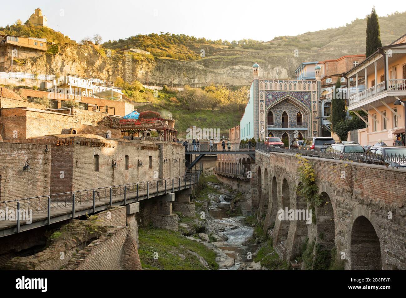 Beautiful street scene in old central Tbilisi, Georgia, Caucasus, Europe. Stock Photo