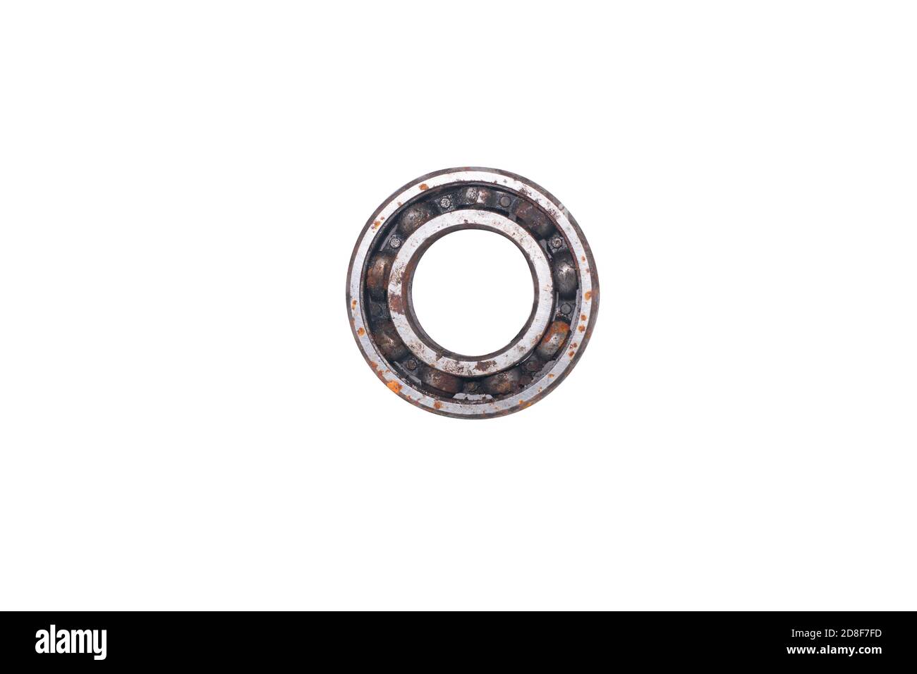 Old rusty bearing kit on a white background.Abandoned car part Stock Photo