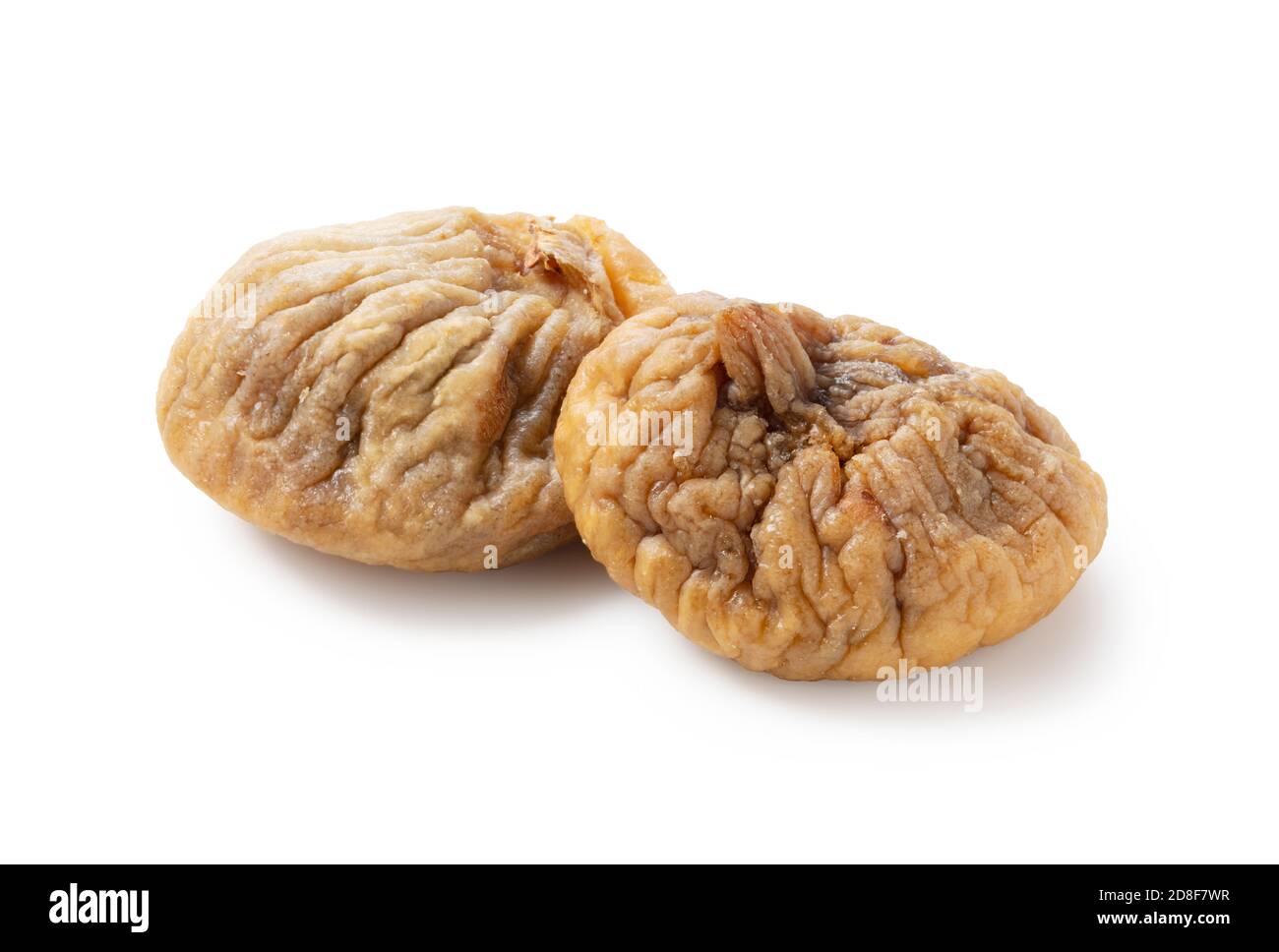 Two dried figs on a white background Stock Photo