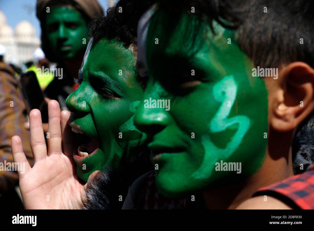 Sanaa, Yemen. 29th Oct, 2020. People take part in a rally to mark the ...