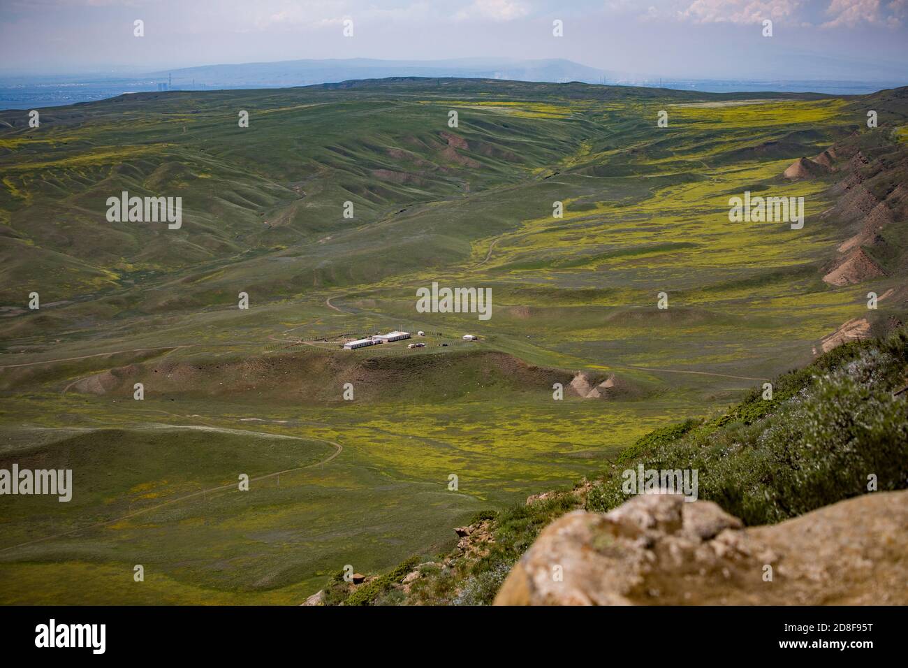 View into rural Agstafa Rayon, Azerbaijan, as seen from the Davit Gareja Monastery in neighboring Georgia, Caucasus, Europe Stock Photo
