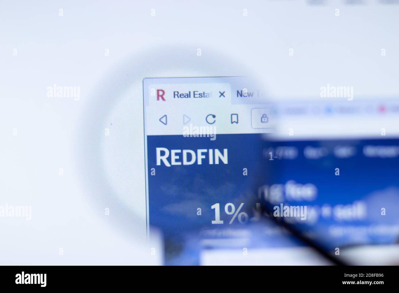 New York, USA - 29 September 2020: Redfin company website with logo close up, Illustrative Editorial Stock Photo