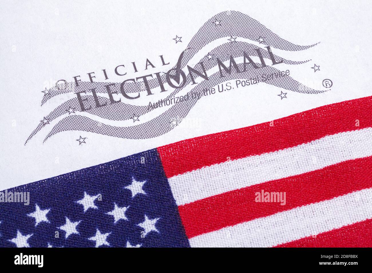 United States Election Ballot with Flag Close Up. Stock Photo