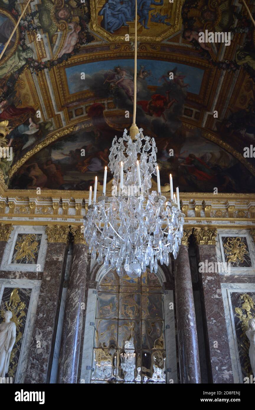 A chandelier in the Hall of Mirrors gallery in the Royal Palace of