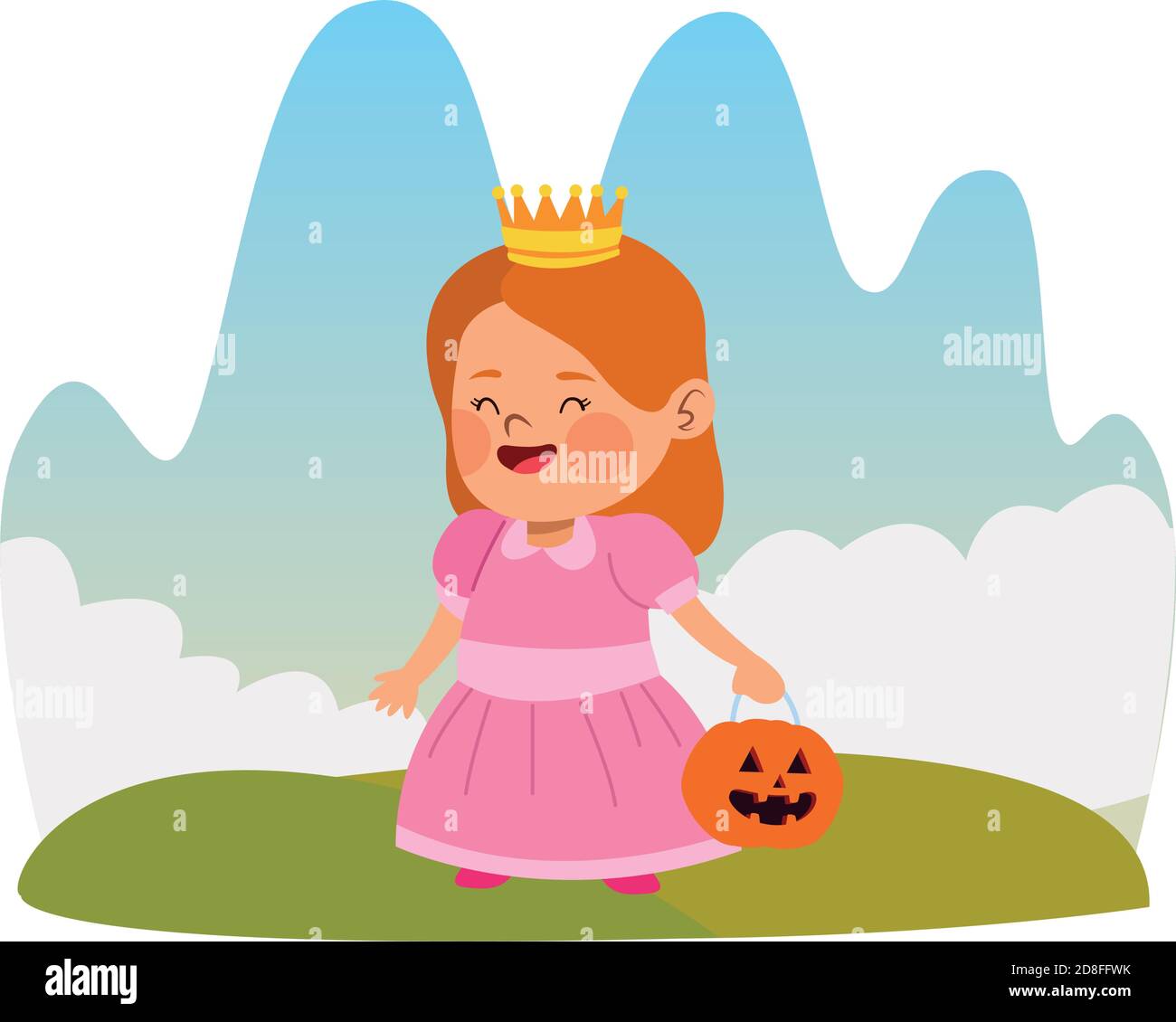 cute little girl dressed as a princess character vector illustration ...