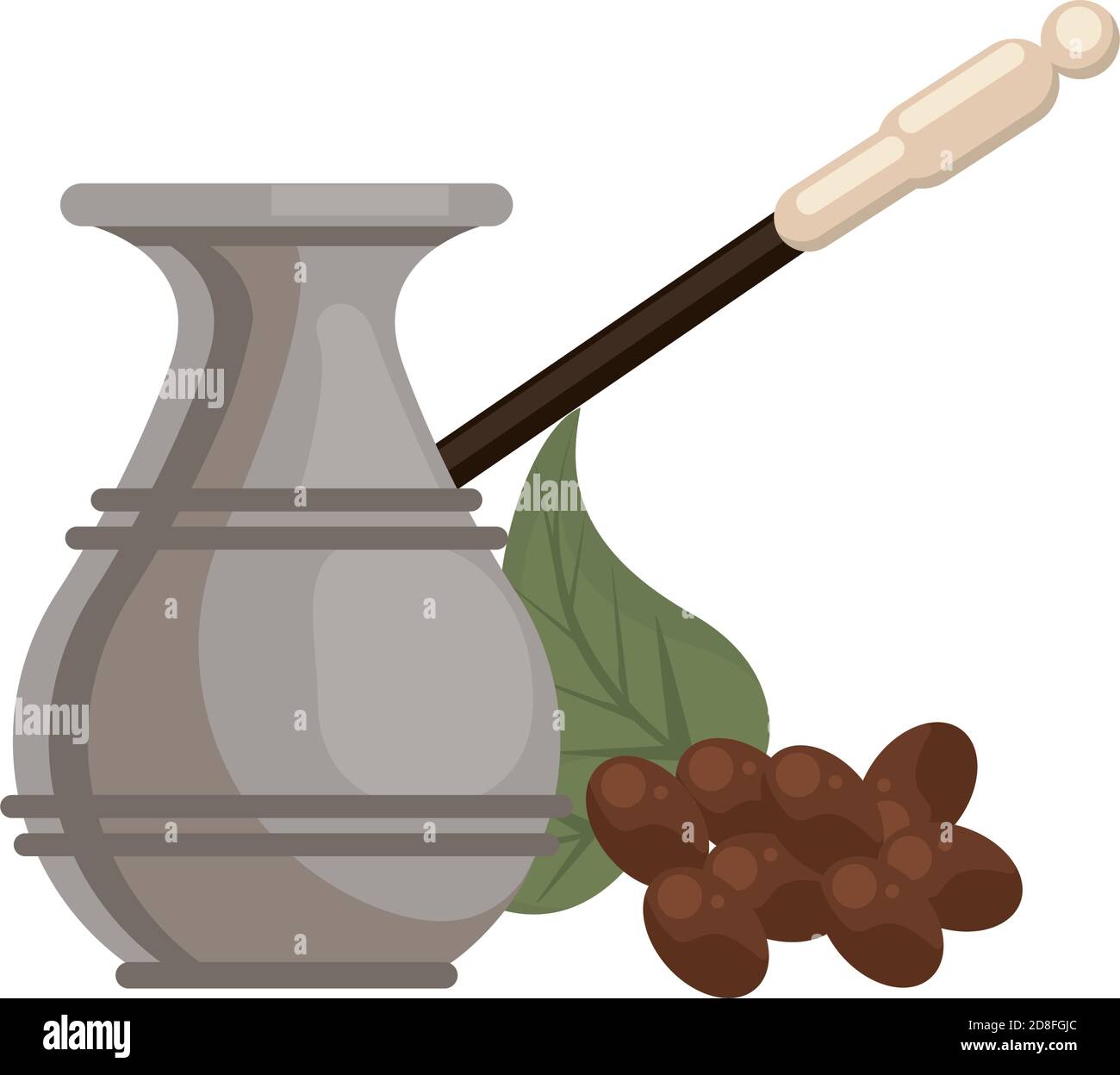 coffee plant grains and leafs with maker utensil vector illustration ...