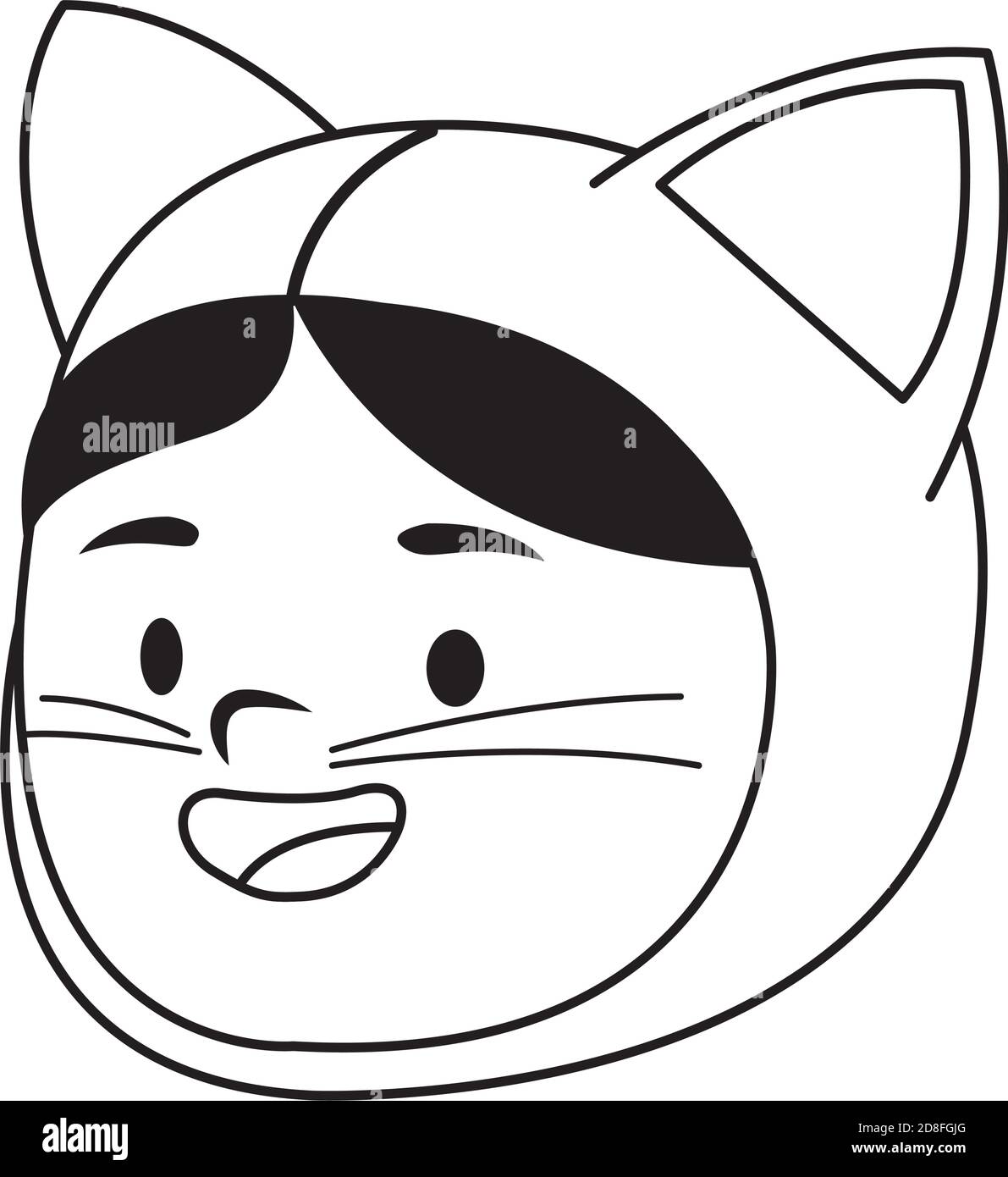 cute little girl dressed as a cat head character line style vector ...