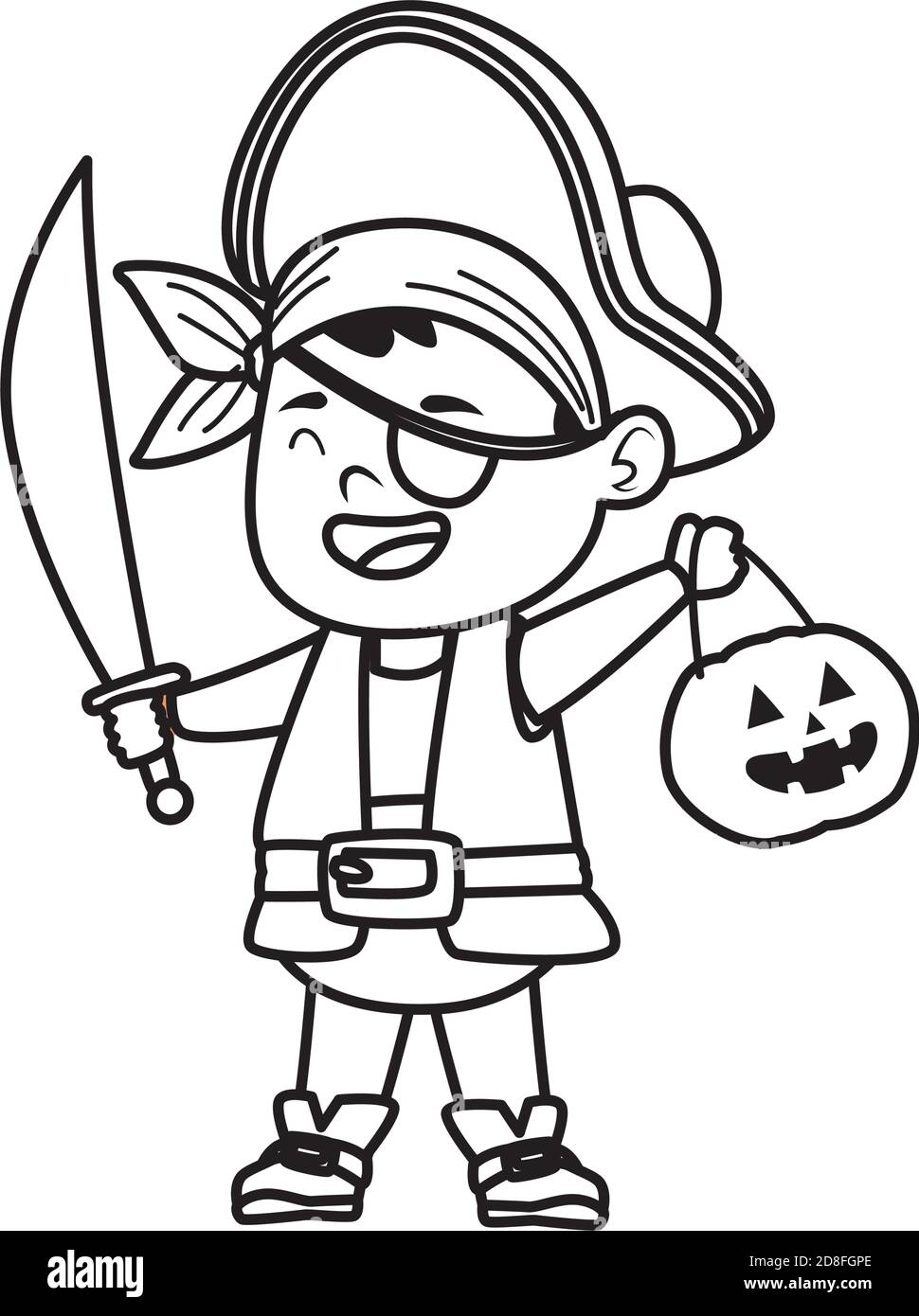 cute little boy dressed as a pirate character line style vector ...