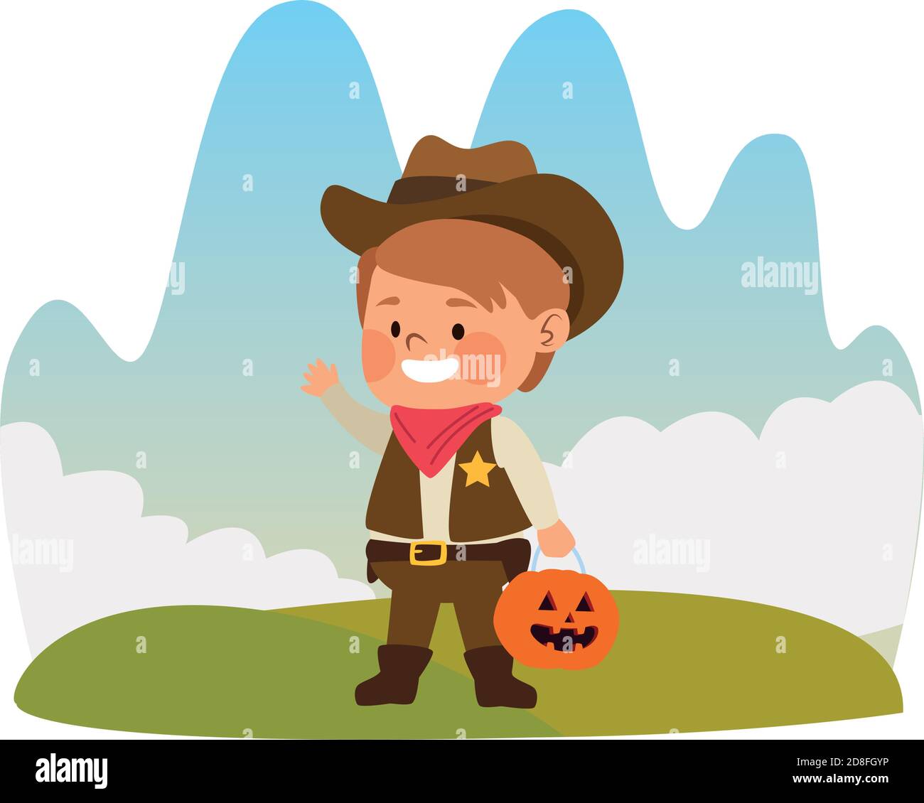 cute little boy dressed as a cowboy character vector illustration ...