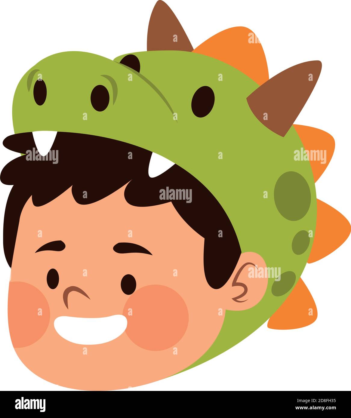 cute little boy dressed as a dinosaur head character vector ...