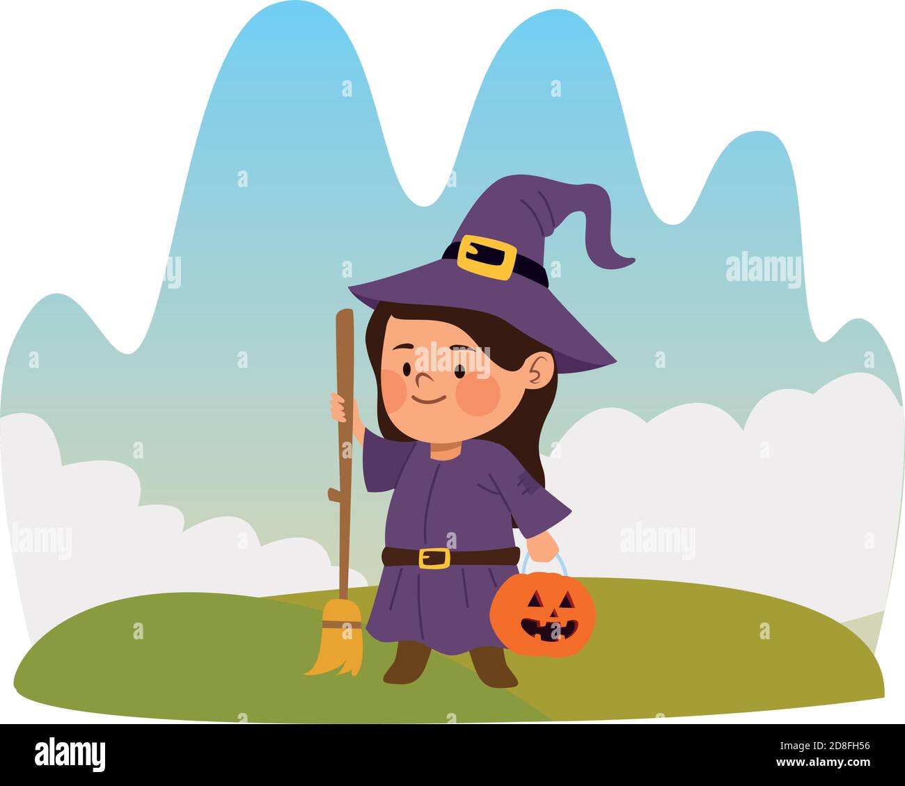 cute little girl dressed as a witch vector illustration design Stock ...