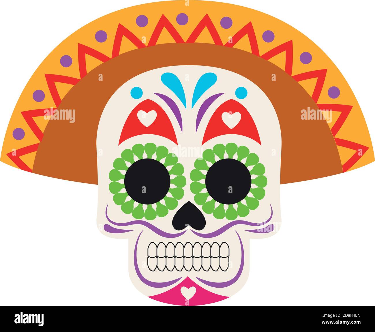 traditional mexican skull head with maricahi hat vector illustration ...