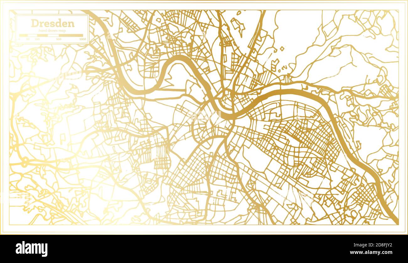 Dresden Germany City Map in Retro Style in Golden Color. Outline Map. Vector Illustration. Stock Vector