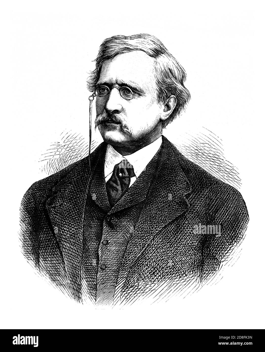 1879, SWEDEN : The swedish Arctic explorer , geologist , mineralogist Baron ADOLF ERIK Von NORDENSKIOLD ( Freiherr Nordenskiöld , 1832 - 1901 ). Portrait by unknown engraver . - SVEZIA - FINLANDIA - FINLAND - Finnish - ESPLORATION - EXPLORATIONS - ESPLORAZIONE ARTIDE - North Pole - POLO NORD - ESPLORATORE - MINERALOGY - MINERALOGIA - GEOLOGO - GEOLOGY - GEOLOGIA - ritratto - portrait - baffi - moustache - engraving - incisione - nobili svedesi - nobility - Barone - occhiali da vista - lens - cravatta - tie --- Archivio GBB Stock Photo